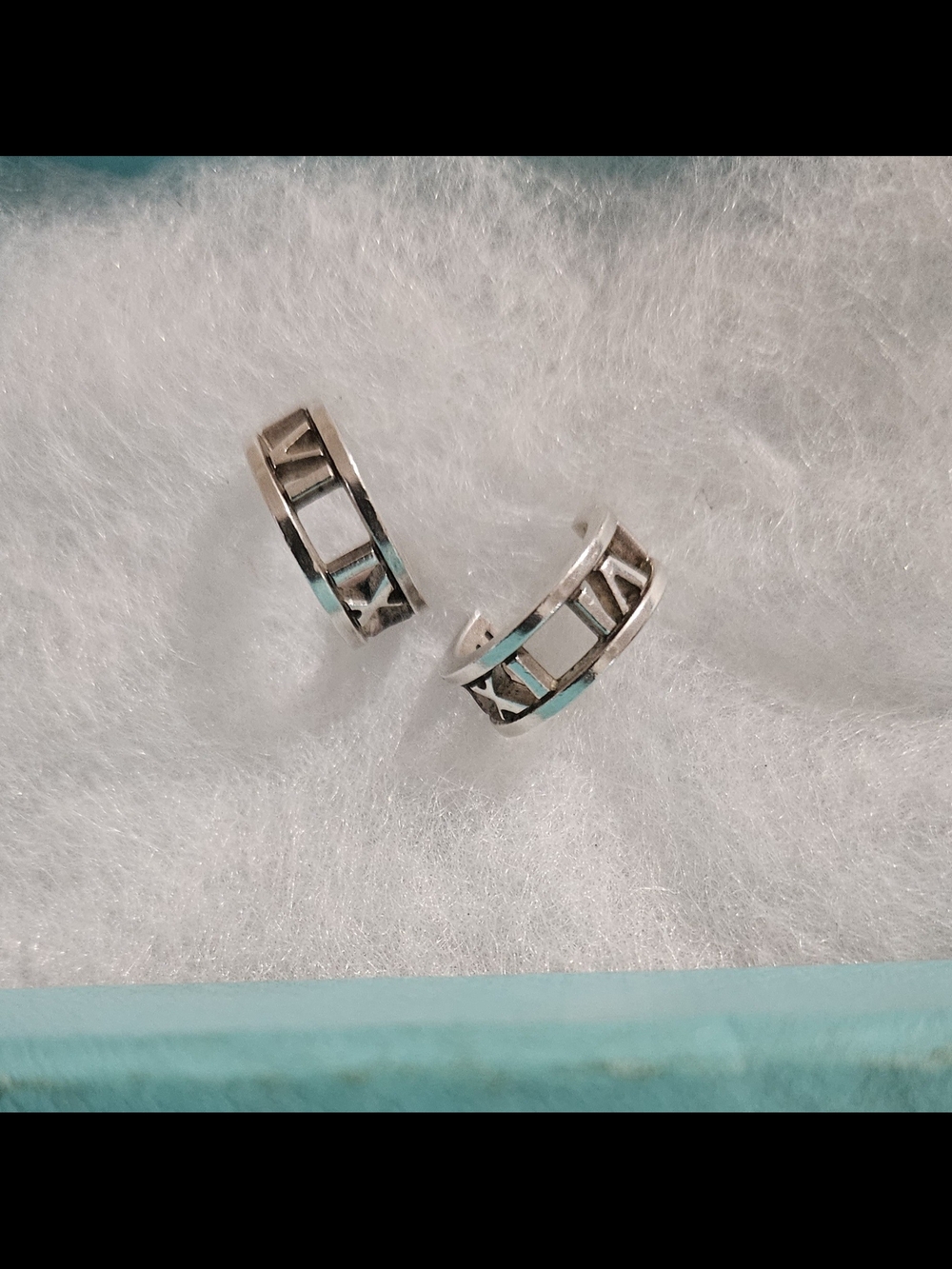 Rare Authentic Tiffany & Co Sterling Silver Atlas Huggie Stencil Earrings